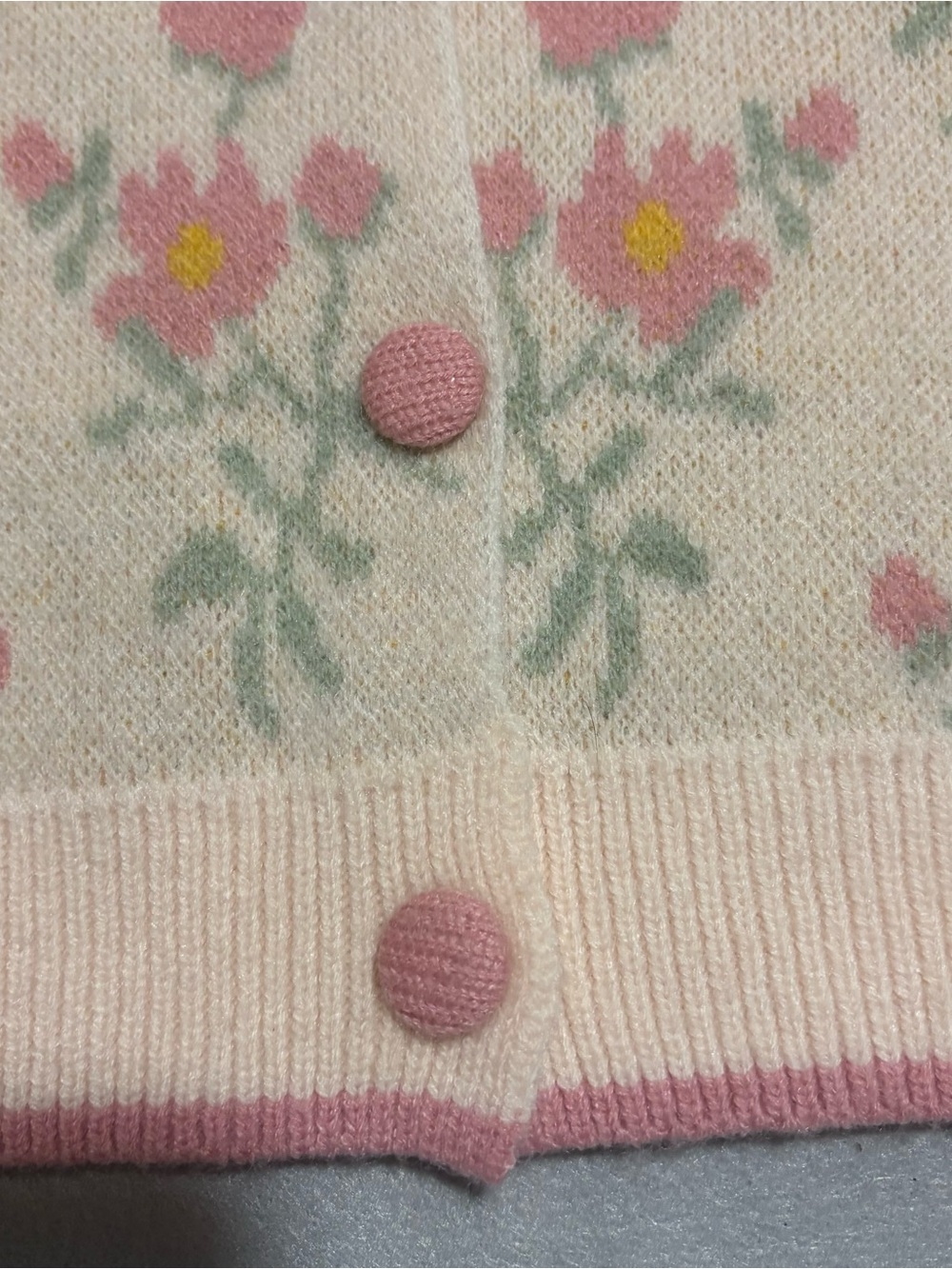 So Me L Pink Floral Ruffle Cardigan Coquette Cottagecore Puff Sleeve Sweater - Picture 6 of 15
